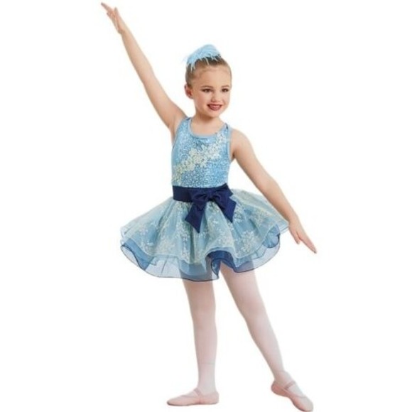 Weissman Girl's Sz SC (6-6X) Tutu Leotard Sequin Lace Tulle Mesh Layered Ballet